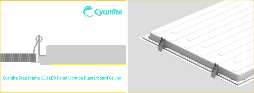 Cyanlite step frame 620 backlite led panel on plasterboard ceiling